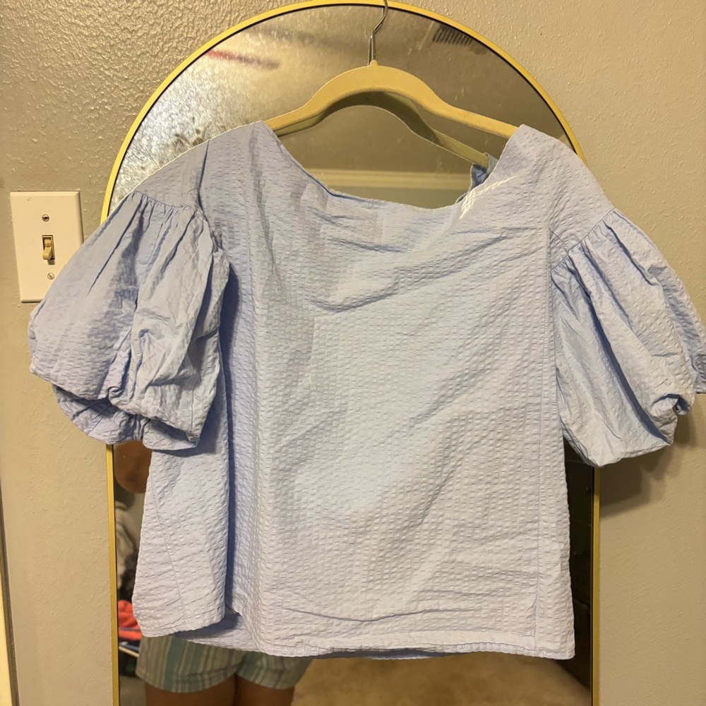 H&M Blue Ruffled Puff Sleeve Blouse